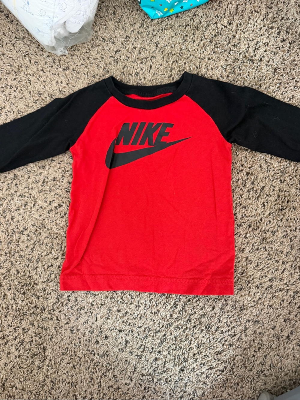 Nike Red and Black Raglan Logo Tee - Kids